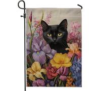 Bandiera floreale da giardino a forma di gatto, bandiera colorata per esterni, decorazione a molla in iuta su entrambi i lati, per casa e prato, arte da giardino singolare 30,5 x 45,7 cm