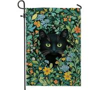 Bandiera floreale da giardino a forma di gatto, decorazione a foglia verde per primavera ed estate, bandiera da cortile su entrambi i lati per la decorazione del prato esterno 30,5 x 45,7 cm
