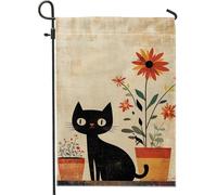 Bandiera floreale da giardino a forma di gatto, decorazione per esterni, graziosa decorazione stagionale per la casa per prato e cortile, bandiera da giardino in iuta su entrambi i lati, 30,5 x 45,7