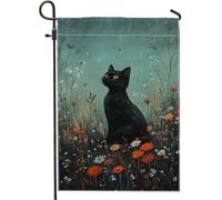 Bandiera floreale da giardino a forma di gatto, incantevole decorazione autunnale per esterni, bandiera da cortile in iuta su entrambi i lati, per casa e giardino, decorazione stagionale autunnale