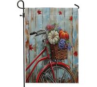 Bandiera floreale da giardino autunnale, con biciclette rosse, zucche, decorazione autunnale per esterni, decorazione da cortile su entrambi i lati per il Ringraziamento, 30,5 x 45,7 cm