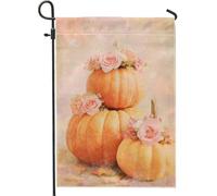 Bandiera floreale da giardino autunnale, zucca arancione e rose di pesca, striscione decorativo per esterni, bandiera da giardino in iuta su entrambi i lati, per decorazioni autunnali per le vacanze