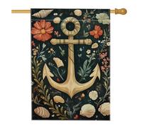 Bandiera floreale da giardino con ancora estiva, fiori nautici colorati, conchiglie per esterni, decorazione per esterni, decorazione stagionale su entrambi i lati, 71 x 101 cm