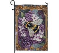 Bandiera floreale da giardino con api primaverili, fiori viola lilla per la decorazione della casa, bandiera su entrambi i lati in iuta da cortile decorazione per prato esterno 30,5 x 45,7 cm