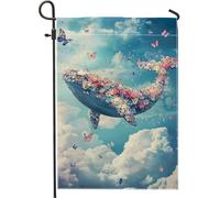 Bandiera floreale da giardino con balena, bandiera colorata con farfalla e fiori per esterni, bandiera a doppia faccia per primavera estate cortile per feste decorazione prato 30,5 x 45,7 cm