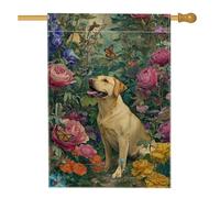 Bandiera floreale da giardino con cane, rose colorate e farfalle decorazione per esterni, striscione in iuta su entrambi i lati per la decorazione della casa primaverile estiva 71 x 101 cm