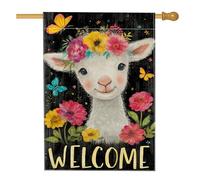 Bandiera floreale da giardino con capra, fiori multicolore luminosi farfalla per esterni decorazione per la casa, decorazione su entrambi i lati in iuta stagionale per prato 71 x 101 cm