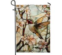 Bandiera floreale da giardino con colibrì primaverile ed estate, decorazione da giardino con fiori di pesco e uccello, decorazione da giardino su entrambi i lati, per la casa e le feste, 30,5 x 45,7