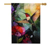 Bandiera floreale da giardino con colibrì, rosso e verde, decorazione per la casa all'aperto, decorazione artistica su entrambi i lati, 71 x 101 cm