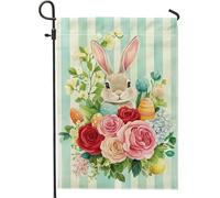 Bandiera floreale da giardino con coniglietto pasquale, graziose bandiere da giardino per feste primaverili e esterne, design in iuta su entrambi i lati, 30,5 x 45,7 cm