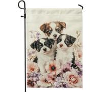 Bandiera floreale da giardino con cuccioli, decorazione per esterni con cuccioli e fiori, bandiera primaverile estiva da cortile, decorazione a doppio lato per prato 30,5 x 45,7 cm