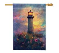 Bandiera floreale da giardino con faro al tramonto, vivace striscione decorativo estivo per la casa, decorazione per prato esterno su entrambi i lati, per feste di vacanza, 71 x 101 cm