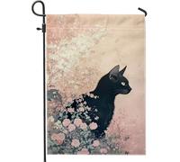 Bandiera floreale da giardino con gatto primaverile ed estate, petalo floreale, decorazione per la casa e il giardino, decorazione da giardino su entrambi i lati, 30,5 x 45,7 cm