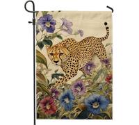 Bandiera floreale da giardino con ghepardo primaverile ed estate, bandiera colorata leopardata botanica per la decorazione della casa da cortile, decorazione per prato su entrambi i lati, per feste
