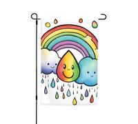 Bandiera floreale da giardino con nuvole arcobaleno e gocce di pioggia, 30,5 x 45,7 cm, per tutte le stagioni, decorazione per esterni, spessa, per prati