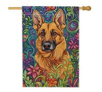 Bandiera floreale da giardino con pastore tedesco primaverile ed estate, striscione decorativo colorato per la casa del cane, decorazione per esterni su entrambi i lati, per feste di vacanza, prato