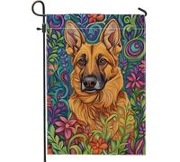 Bandiera floreale da giardino con pastore tedesco primaverile ed estate, striscione decorativo colorato per la casa del cane, decorazione per esterni su entrambi i lati, per feste di vacanza, prato