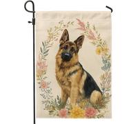 Bandiera floreale da giardino con pastore tedesco, striscione decorativo per la casa del cane beige, bandiera su entrambi i lati per la decorazione del prato esterno 30,5 x 45,7 cm