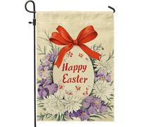 Bandiera floreale da giardino con scritta "Happy Easter", design a uovo color crema con fiori rossi, decorazione primaverile per esterni, decorazione da cortile, decorazione per prato su entrambi i