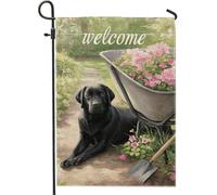 Bandiera floreale da giardino con scritta "Welcome Spring Summer Flag", con carriola e fiori di pesco, decorazione artistica su entrambi i lati, per feste, prato, patio, 30,5 x 45,7 cm