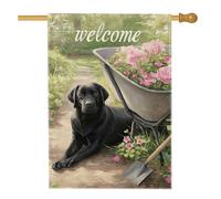 Bandiera floreale da giardino con scritta "Welcome Spring Summer Flag", con carriola e fiori di pesco, decorazione artistica su entrambi i lati, per feste, prato, patio, 71 x 101 cm