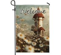 Bandiera floreale da giardino con scritta "Welcome Spring Summer Flage", striscione decorativo per cottage, bandiera su entrambi i lati, per decorazione di prato all'aperto, 30,5 x 45,7 cm