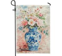 Bandiera floreale da giardino con vaso blu e bianco, bandiera primaverile estiva per la casa e il cortile, tela decorativa su entrambi i lati per la decorazione del prato esterno 30,5 x 45,7 cm