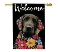 Bandiera floreale da giardino di benvenuto con cani, striscione decorativo colorato con animali, decorazione a doppia faccia per esterni, decorazione per prato all'aperto, casa e giardino, 71 x 101 cm