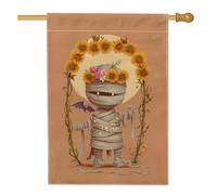 Bandiera floreale da giardino di Halloween, mummia marrone con girasoli per la decorazione della casa, bandiera su entrambi i lati in iuta da cortile decorazione per prato esterno 71 x 101 cm