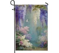 Bandiera floreale da giardino, fiori di glicine viola, decorazione per la casa e il giardino, bandiera da giardino su entrambi i lati, bandiera primaverile per esterni, decorazione per prato 30,5 x
