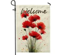 Bandiera floreale da giardino, fiori di papavero rosso, decorazione per la casa e il giardino, bandiera su entrambi i lati in iuta per cortile primavera estate decorazione per prato all'aperto 30,5 x
