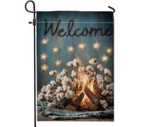 Bandiera floreale da giardino in cotone, accogliente legna da ardere e batuffoli di cotone, decorazione per esterni, striscione su entrambi i lati, per autunno e inverno, decorazione per la casa e il
