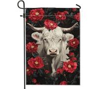 Bandiera floreale da giardino, mucca bianca con rose rosse, striscione per esterni primaverile ed estate, bandiera da cortile in iuta su entrambi i lati, per decorare la casa, decorazione per il prato