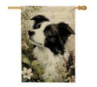 Bandiera floreale da giardino per cani, bianco e nero, striscione decorativo per la casa, in iuta su entrambi i lati, per la decorazione primaverile del prato all'aperto, 71 x 101 cm