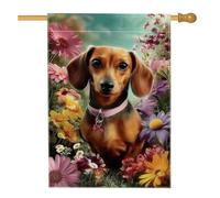 Bandiera floreale da giardino per cani, fiori colorati di bassotto, decorazione per esterni, striscione in iuta su entrambi i lati per decorazione primaverile estiva per prato 71 x 101 cm
