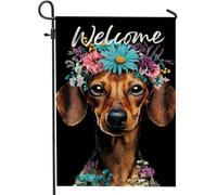 Bandiera floreale da giardino per cani, striscione di auguri nero con fiori colorati per tutte le stagioni, decorazione esterna su entrambi i lati per casa prato benvenuto 30,5 x 45,7 cm