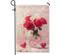 Bandiera floreale da giardino per San Valentino, rose rosse e margherite, decorazione per esterni, bandiera da cortile in iuta su entrambi i lati per feste d'amore, decorazione per la casa per feste