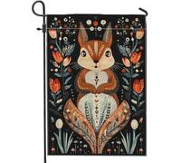 Bandiera floreale da giardino primaverile e autunnale, scoiattolo nero, decorazione per la casa botanica per esterni, prato, decorazione per cortile su entrambi i lati, 30,5 x 45,7 cm