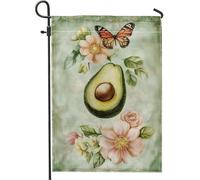 Bandiera floreale da giardino primaverile ed estate avocado farfalla banner botanico verde per la decorazione di esterni tela di iuta double face decorazione cortile casa vacanza