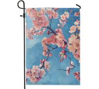 Bandiera floreale da giardino primaverile, estate e autunno, bandiera da giardino con fiori di ciliegio blu, moderna astratta natura giardino flla per esterni decorazione per feste di vacanza 30,5 x