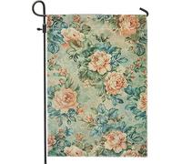 Bandiera floreale da giardino primaverile fiore di rosa bandiera decorazione per la casa bandiera double face in tela di iuta, decorazione per esterni di vacanza, 30,5 x 45,7 cm