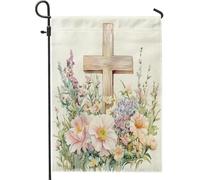Bandiera floreale da giardino primaverile, morbida pesca peonie croce decorazione per la casa all'aperto striscione doppio lato tessuto bandiera cortile decorazione religiosa per Pasqua, chiesa