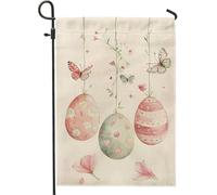 Bandiera floreale da giardino primaverile pasquale, uova a pois pesca, farfalle, decorazione per esterni, per feste di vacanza, decorazione per prato, 30,5 x 45,7 cm