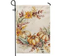 Bandiera floreale da giardino zucca autunnale, foglie d'arancia, decorazione da cortile, tela di iuta double face, decorazione per prato per vacanze all'aperto, 30,5 x 45,7 cm