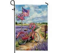 Bandiera floreale estiva da giardino, biciclette rosse e bandiera per esterni, decorazione per esterni, decorazione per cortile per casa e giardino, bandiera a tema sentiero da giardino, 30,5 x 45,7