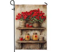 Bandiera floreale estiva da giardino, gerani rossi e barattoli, decorazione per la casa e il giardino, in tessuto double-face, decorazione per prato all'aperto, perfetta per cortile primaverile/estivo