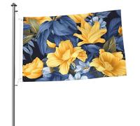 Bandiera floreale gialla con base blu, 0,6 x 0,9 m, stampa su entrambi i lati, bandiere da giardino, bandiera da cortile per esterni, bandiere per vacanze, banner regalo con occhielli sfondo