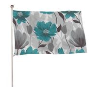 Bandiera floreale grigio e bianca color foglia di tè, 89 x 150 cm, stampa su entrambi i lati, bandiera decorativa da giardino, non sbiadisce, con occhielli in ottone, sfondo fotografico da appendere