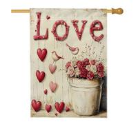 Bandiera floreale per la casa di San Valentino, 71 x 101 cm, double-face, per esterni, rustica, con fiori d'amore, per la casa, per vacanze all'aperto, piccola bandiera per prato