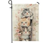 Bandiera floreale primaverile da giardino a forma di gatto, graziosi gattini con fiori, decorazione per esterni, bandiera da cortile in iuta su entrambi i lati, per amanti degli animali, ciondolo per